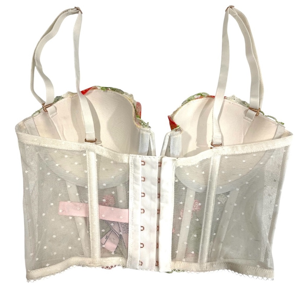 Victoria’s Secret Strawberry Floral Embroidered Bustier Corset Top 32B Coquette - Picture 10 of 11
